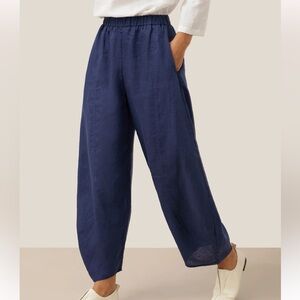 Lintico Zoe Navy Wide-Leg Linen Pants